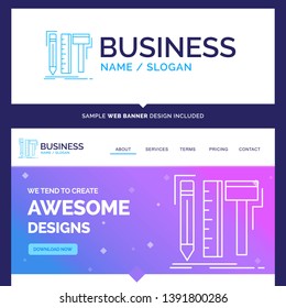 Beautiful Business Concept Brand Name Design, designer, digital, tools, pencil Logo Design and Pink and Blue background Website Header Design template. Place for Slogan / Tagline. Exclusive Website ba