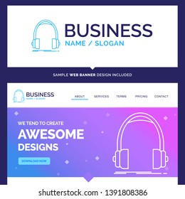 Beautiful Business Concept Brand Name Audio, headphone, headphones, monitor, studio Logo Design and Pink and Blue background Website Header Design template. Place for Slogan / Tagline. Exclusive Websi