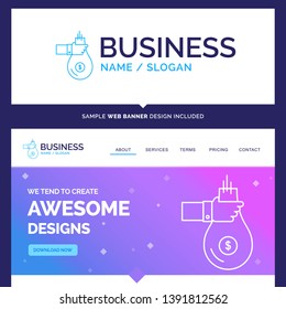 Beautiful Business Concept Brand Name Bag, finance, give, investment, money, offer Logo Design and Pink and Blue background Website Header Design template. Place for Slogan / Tagline. Exclusive Websit