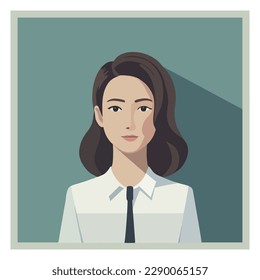 Beautiful business woman character portrait. Flat vector design.