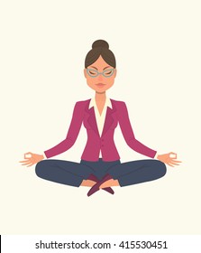 Beautiful business woman meditating in lotus pose. Business Girl. Yoga for women. Yoga poses. Yoga woman.