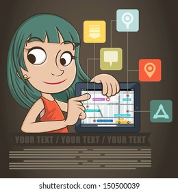 Beautiful business woman show a tablet computer.