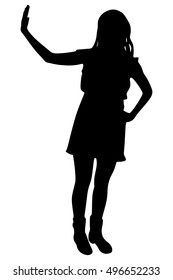 Beautiful business woman showing stop gesture with hand. Isolated on white