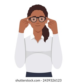 Beautiful business woman wearing glasses. Flat vector illustration isolated on white background
