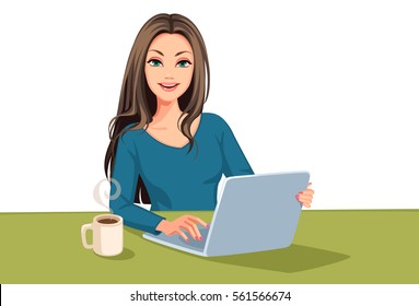 Beautiful Business women working on laptop vector illustration