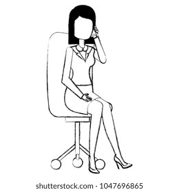 beautiful businesswoman calling with smartphone in chair