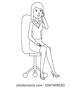 beautiful businesswoman calling with smartphone in chair