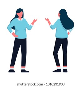 Beautiful businesswoman in office clothes standing and pointing on something. Professional character. Young lady on presentation or lecture. Boss, manager, teacher, lecturer