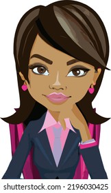 A beautiful businesswoman is sitting in the office, cartoon-like