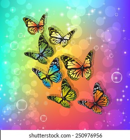 Beautiful butterflies.  Abstract background with gradient. Vector illustration