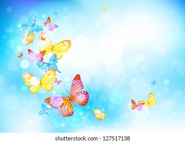 Beautiful butterflies in a blue sky