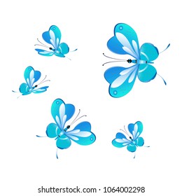 beautiful butterflies, blue,isolated on a white