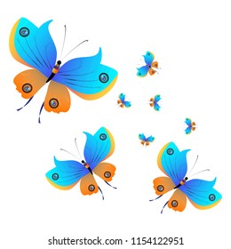 beautiful butterflies, blue,isolated on a white