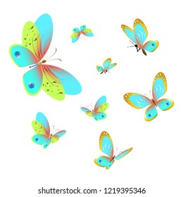 Beautiful Butterflies Blueisolated On White Stock Vector (Royalty Free ...