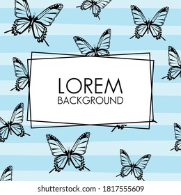 fondo de patrón decorativo de mariposas hermosas con diseño de ilustración de vector de marco cuadrado