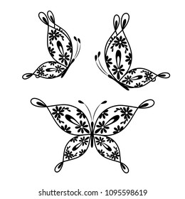 Beautiful butterflies with floral pattern. Vector illustration.