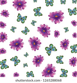 beautiful butterflies and flowers pattern background