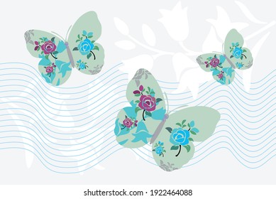 Beautiful butterflies and flowers, perfect for greeting cards, backgrounds. Vector