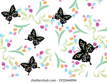 Beautiful butterflies and flowers, perfect for greeting cards, backgrounds. Vector
