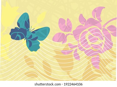 Beautiful butterflies and flowers, perfect for greeting cards, backgrounds. Vector