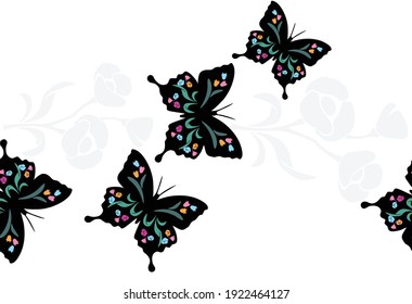 Beautiful butterflies and flowers, perfect for greeting cards, backgrounds. Vector