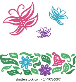 Beautiful butterflies and flowers. Vector illustration