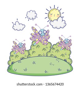 beautiful butterflies flying in the landscape