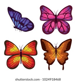 beautiful butterflies flying set