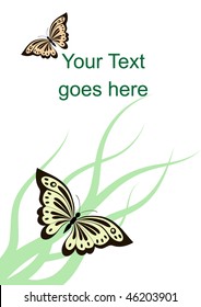Beautiful butterflies, grass and sample text on card with white background