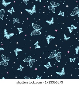 Beautiful Butterflies On A Seamless Pattern. Print Desing