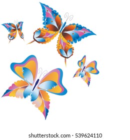 beautiful butterflies, on a white