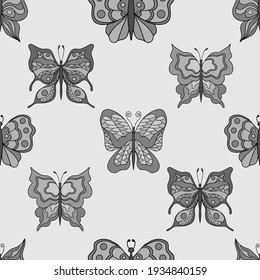 Beautiful butterflies. Seamless pattern. Pastel colors. Collection of isolated flat cartoon vector illustrations.