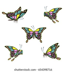 Beautiful butterflies set. Colored Vector illustration.