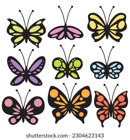 Beautiful butterflies set vector cartoon illustration