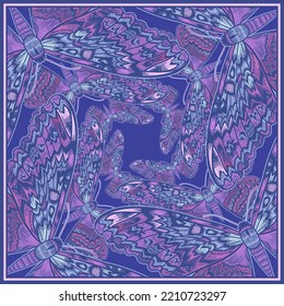 Beautiful butterflies. Summer abstract pattern. Vector illustration with flight insects. Purple color. Vintage. Template for fabrics, textiles, interior, pillows and scarves.