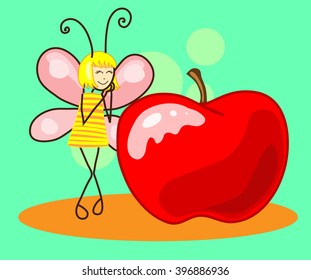 Beautiful butterfly to the apple. Vector illustration
