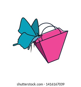 beautiful butterfly with bag shopping