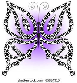 beautiful butterfly of black curls on a lavender background