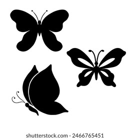 Beautiful Butterfly Black Silhouette Collection Set, front view and side view, Graphic Design