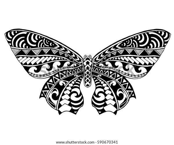 Beautiful Butterfly Black White Hand Drawn Stock Vector Royalty