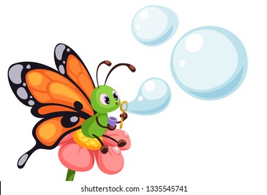 Beautiful butterfly blowing bubbles
