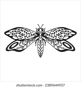 Beautiful butterfly. Decorative stylized insect drawn by hand in black. wings Beetle. Vector illustration on a white background.
