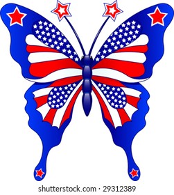 Beautiful butterfly in different colors representing USA