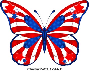 Beautiful butterfly in different colors representing USA