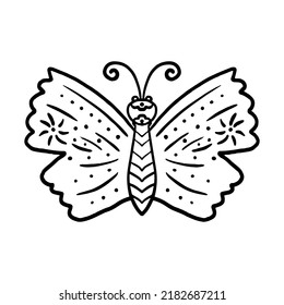 Beautiful butterfly in doodle style. Hand drawn cute flying moth vector illustration.