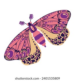 beautiful butterfly Dragonfly insect. Decorative stylized insect with a botanical pattern on the wings. Beetle wings. Vector illustration on a white background.