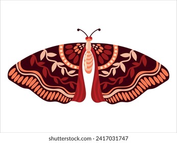 beautiful butterfly Dragonfly insect. Decorative stylized insect with a botanical pattern on the wings. Beetle wings. Vector illustration on a white background.