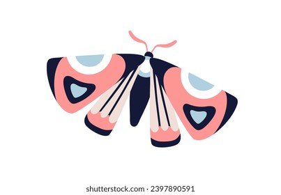 Beautiful butterfly in flight. Abstract summer moth. Flying insect with spotted wings. Exotic tropical fiction fauna species. Flat graphic vector illustration isolated on white background