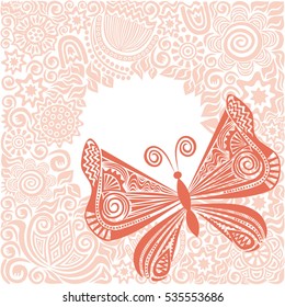 Beautiful butterfly and floral background. Vector illustration.
