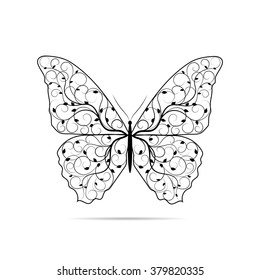Beautiful butterfly with floral pattern and isolated on white background.